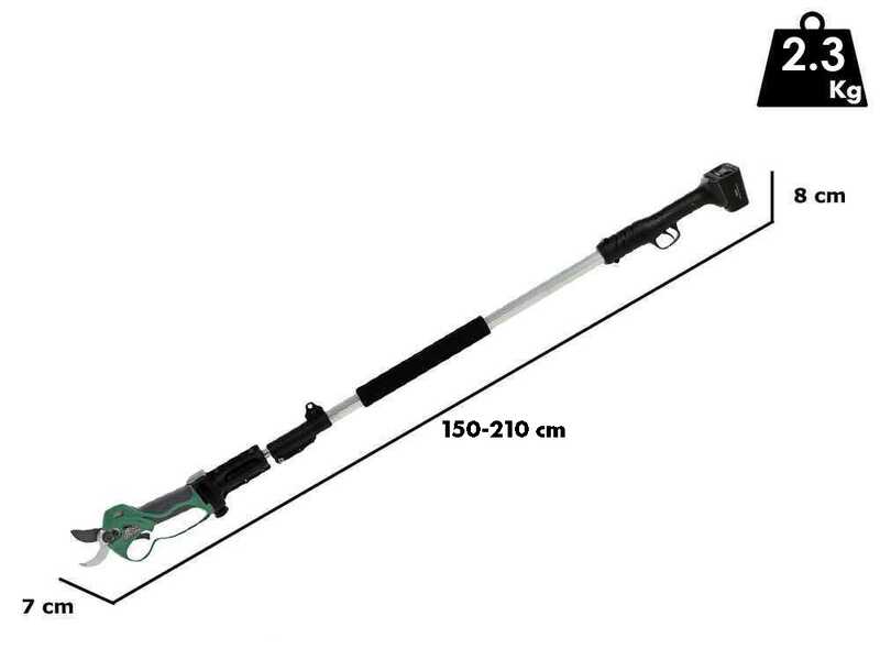 Akku-Baumschere Greenbay TopCut 33 - mit Verl&auml;ngerungsschaft von 1,5 bis 2,1 Metern - Schnittdurchmesser max. 32 mm