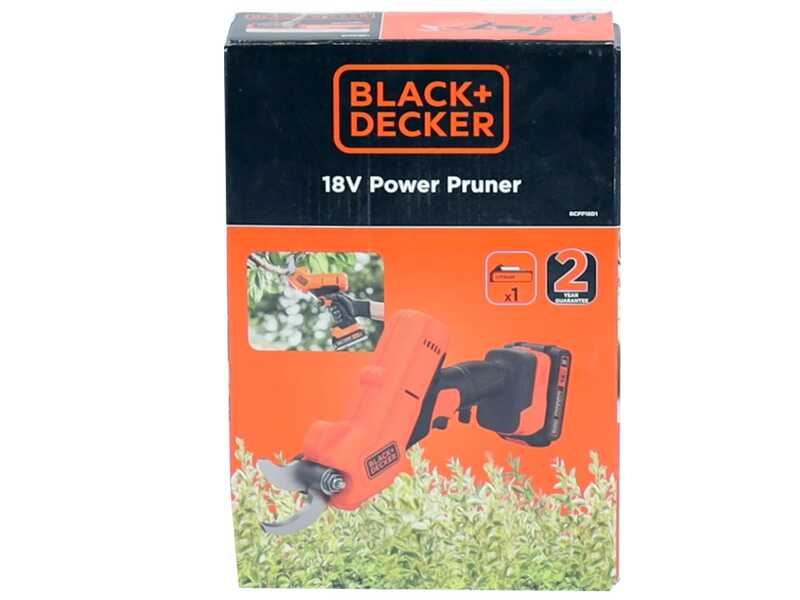 Akku-Gartenschere Black &amp; Decker BCPP18D1-QW f&uuml;r die Baumpflege - Akku 18V 2Ah + Gratis 18-V-Akku 2 Ah - Schnittdurchmesser max. 25 mm