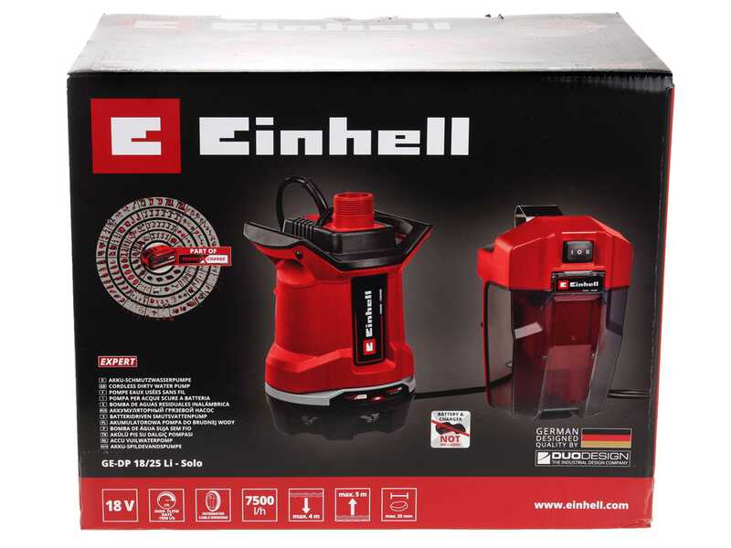 Einhell GE-DP 18/25 Li Akku-Wasserpumpe - Akku 18V 2,5Ah und Ladeger&auml;t