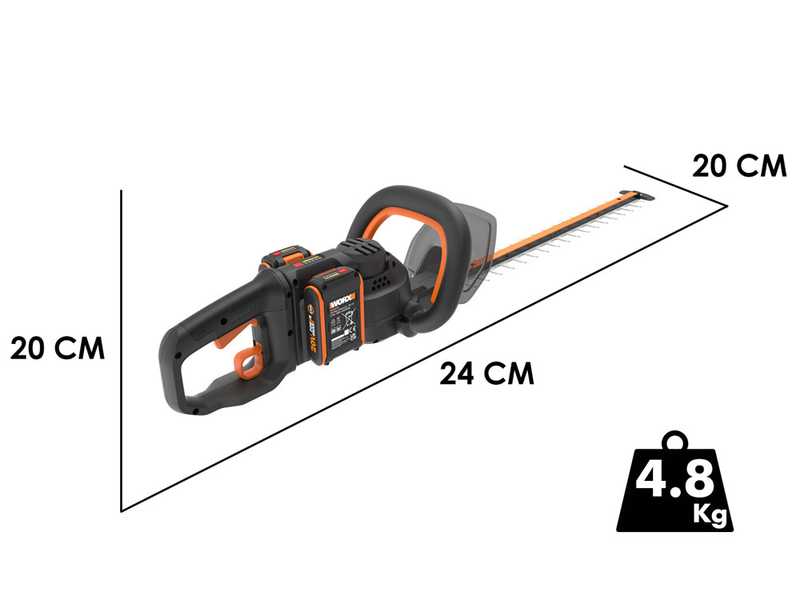 Akku-Heckenschere Worx Nitro WG286E - 2x 20V 2Ah - 60 cm Schwert aus Stahl