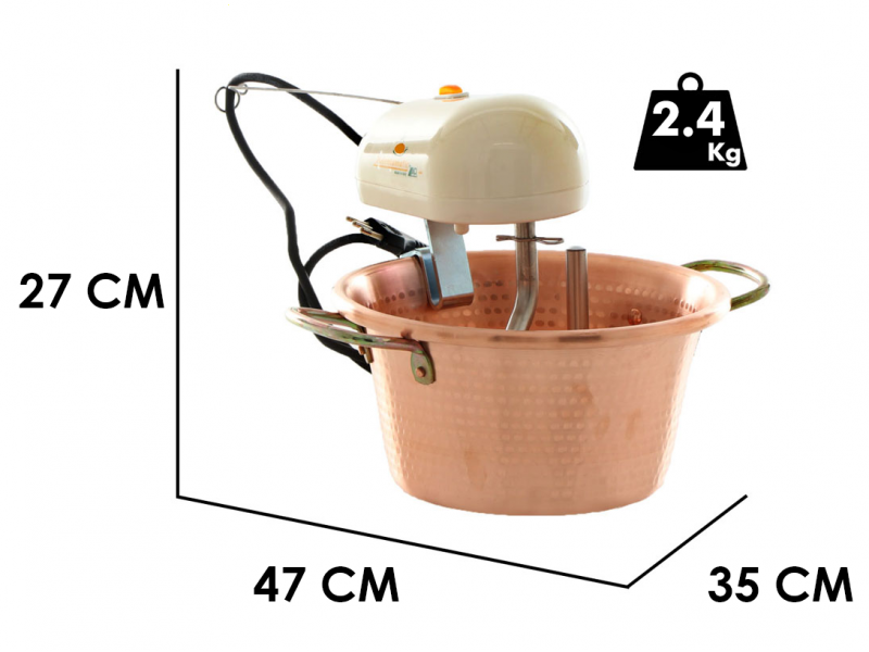 LAR Polentamatic - Elektrischer R&uuml;hrtopf f&uuml;r Polenta aus geh&auml;mmertem Kupfer mit flachem Boden - 4,5L - 8W