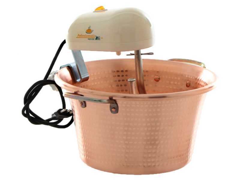 LAR Polentamatic - Elektrischer R&uuml;hrtopf f&uuml;r Polenta aus geh&auml;mmertem Kupfer mit flachem Boden - 6.5L - max. 8W