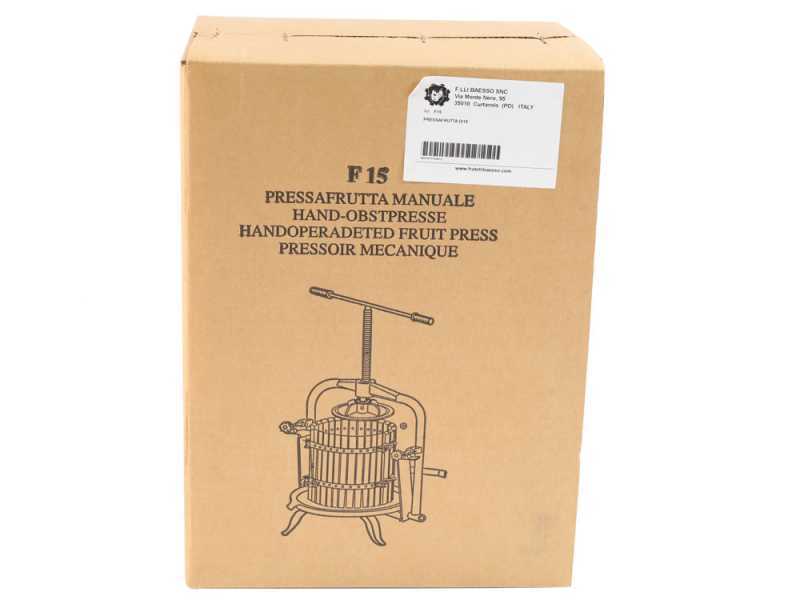 Baesso F25 Edelstahl - Obst- und Gem&uuml;sespindelpresse 20 L - Presskorb aus Edelstahl