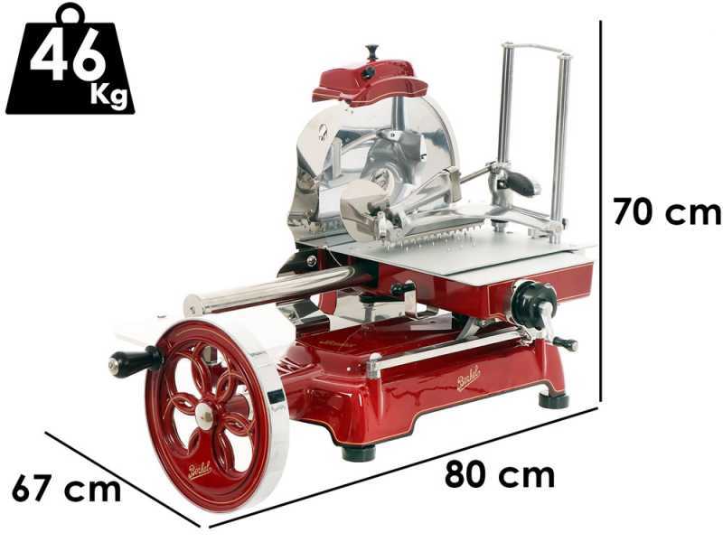 BERKEL B3 - Schwungrad-Aufschnittmaschine mit Sockel mit Messer aus verchromten Stahl 300 mm - rot
