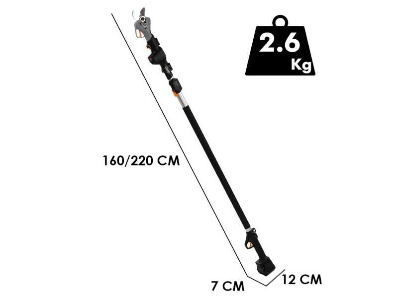 Volpi KV390 - Akku-Baumschere - 2x 21.6V 2.5Ah + Verl&auml;ngerungsschaft