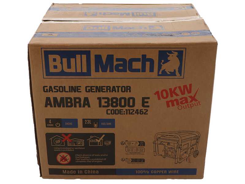 BullMach AMBRA 13800 E - Benzin-Stromerzeuger auf R&auml;dern mit AVR Max. Leistung 10 kW - 9 kW bei PRP 230V