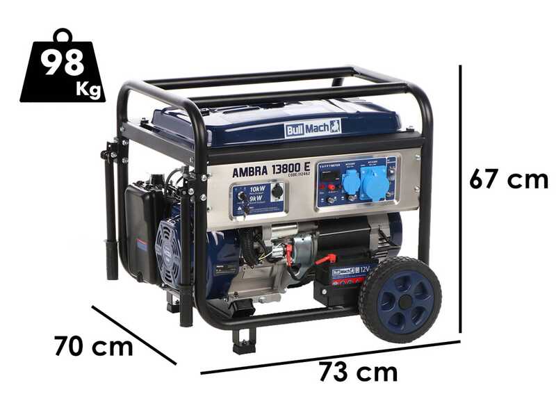 BullMach AMBRA 13800 E - Benzin-Stromerzeuger auf R&auml;dern mit AVR Max. Leistung 10 kW - 9 kW bei PRP 230V