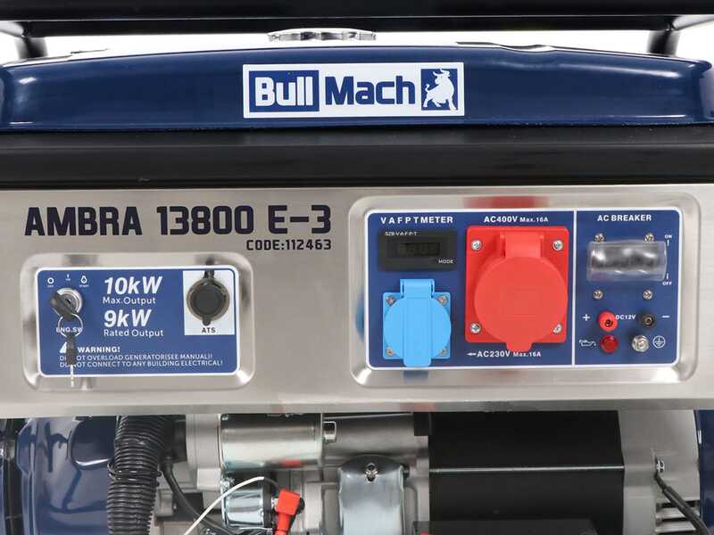BullMach AMBRA 13800 E-3 - Benzin-Stromerzeuger auf R&auml;dern mit AVR Max. Leistung 10 kW - 9 kW bei PRP 400V
