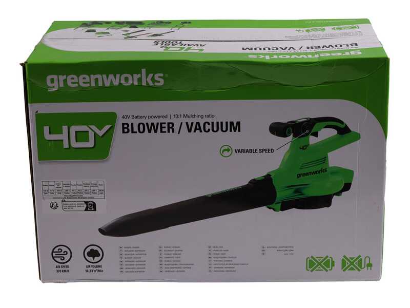 Greenworks GD40BVII - Akku-Laubbl&auml;ser/Laubsauger - SOLO - OHNE AKKU UND LADEGER&Auml;T