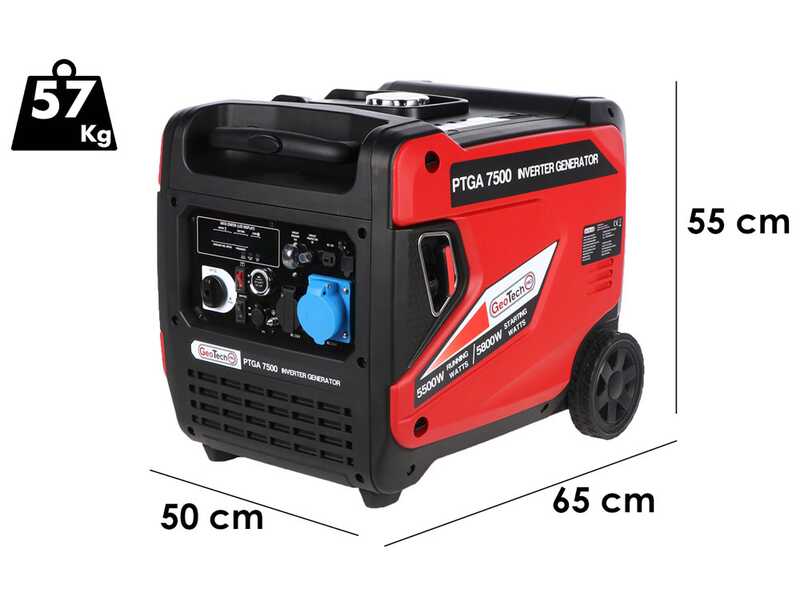 GeoTech-Pro PTGA 7500 - Leiser Inverter-Stromerzeuger mit R&auml;dern 5,8 kw - Dauerleistung 5,5 kw - 230V + ATS