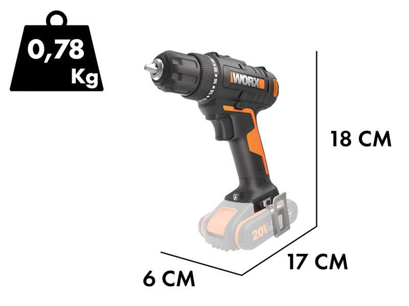 Worx WX100.9  - Akku-Bohrschrauber 20V - SOLO - ohne Akku und Ladeger&auml;t
