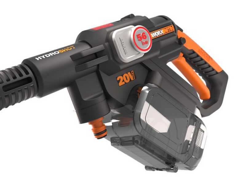 WORX WG633E.9 Hydroshot Battery Pressure Washer 20 V - 56 Bar Max Pressure - for Cleaning and Irrigation - Powerful Brushless Motor - 5-in-1 Pressure Nozzle - Without Battery and Charger, Black WORX WG633E.9 Hydroshot Battery Pressure Washer 20 V - 56 Bar Max Pressure - for Cleaning and Irrigation - Powerful Brushless Motor - 5-in-1 Pressure Nozzle - Without Battery and Charger, Black