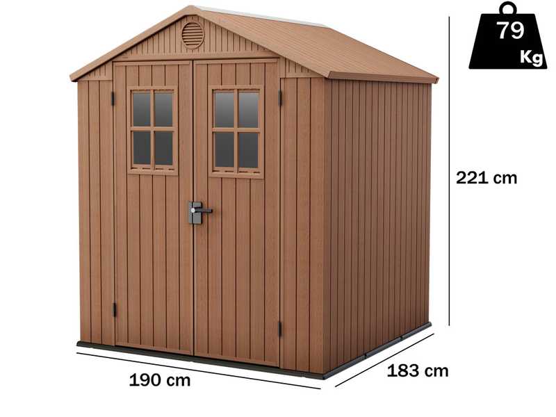 Keter Darwin braun - Gartenhaus - mit Frontfenstern - 190x183x221 cm