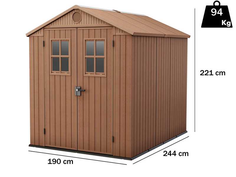 Keter Darwin braun - Gartenhaus - mit Frontfenstern - 190x244x221 cm