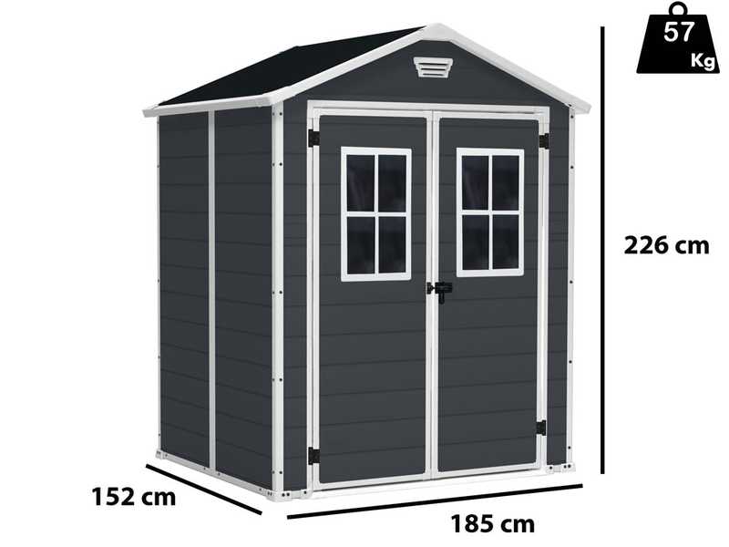 Keter Manor schwarz - Gartenhaus -  mit Frontfenstern - 185x152x226 cm