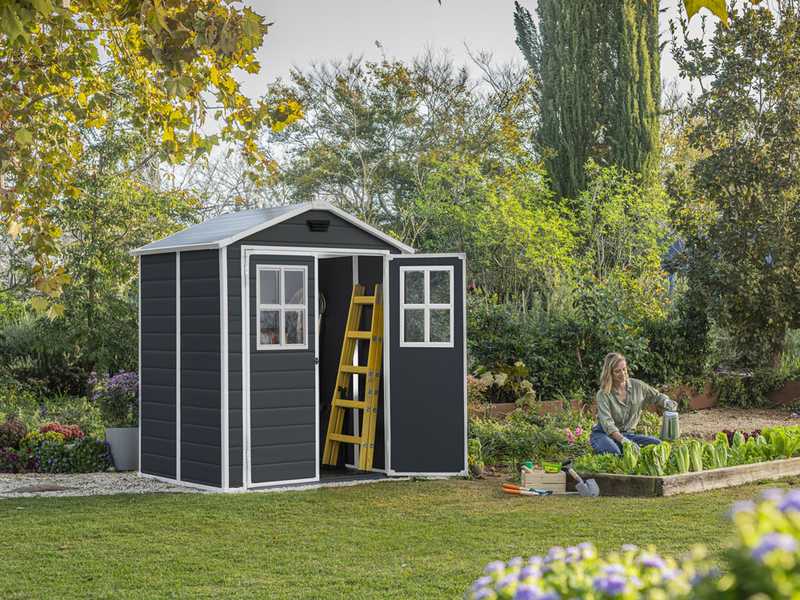 Keter Manor schwarz - Gartenhaus -  mit Frontfenstern - 185x152x226 cm