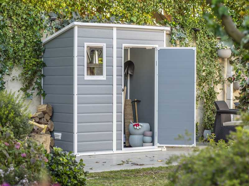 Keter Manor Pent grau - Gartenhaus - mit Seitenfenster - 183.5x111x200.5 cm