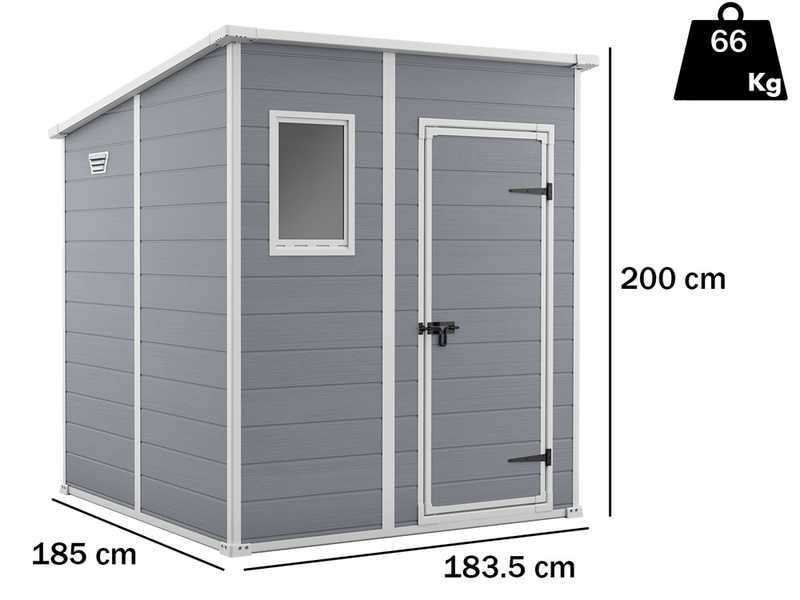 Keter Manor Pent grigio - Gartenhaus - Mit Frontfenster - 183.5x185x200 cm