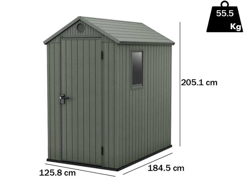 Keter Darwin gr&uuml;n - Gartenhaus - mit Seitenfenster - 125.8x184.5x205.1 cm