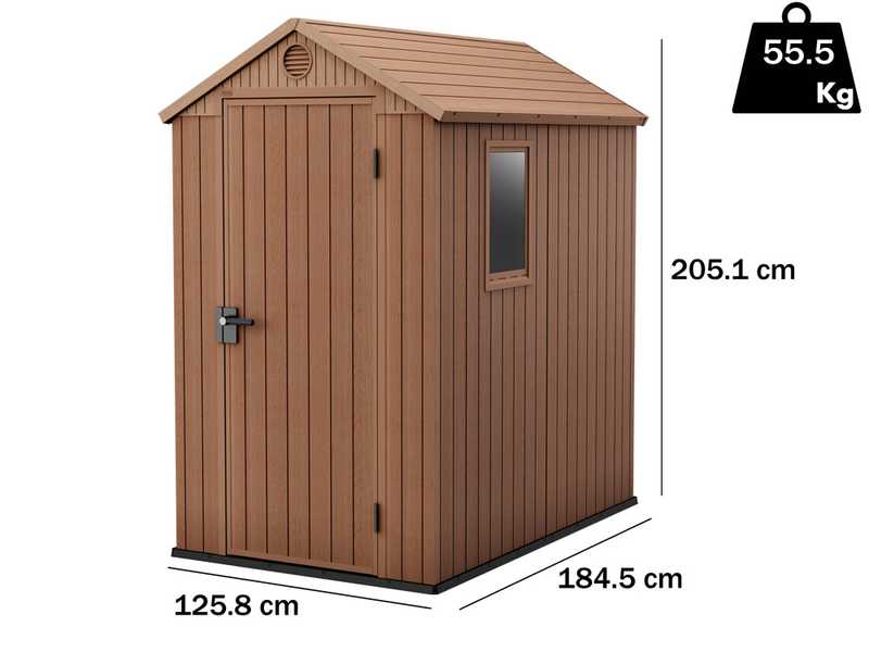 Keter Darwin braun - Gartenhaus Schuppen - mit Seitenfenster - 125.8x184.5x205.1 cm