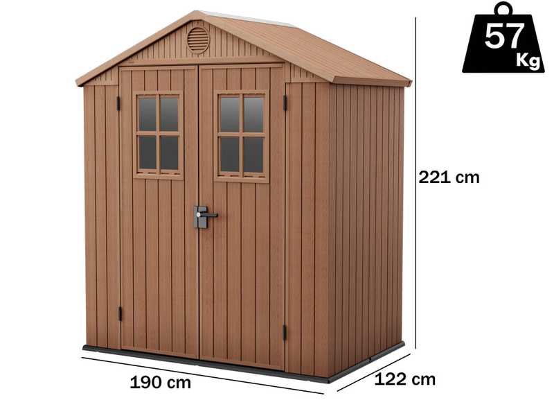 Keter Darwin braun - Gartenhaus - mit Frontfenstern - 190x122x221 cm