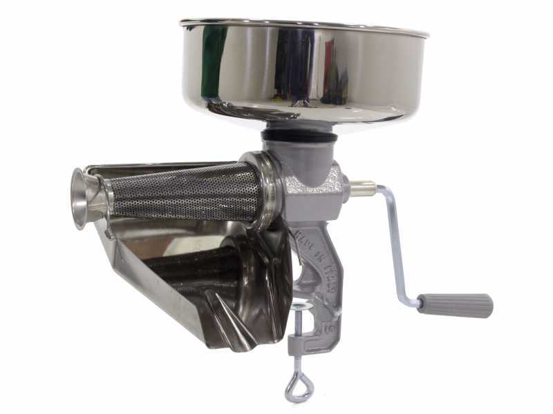 Reber 8603 N - Manuelle Tomatenpresse N.3 - Trichter und Tropfrinne aus Edelstahl