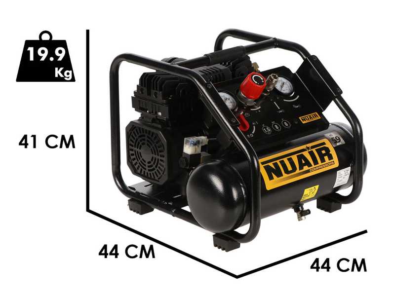 Nuair Siltek TB 6  - Schallged&auml;mpfter tragbarer elektrischer Kompressor - 1.5 PS - 6 l &ouml;lfrei