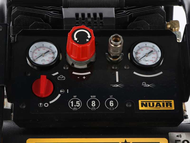 Nuair Siltek TB 6  - Schallged&auml;mpfter tragbarer elektrischer Kompressor - 1.5 PS - 6 l &ouml;lfrei