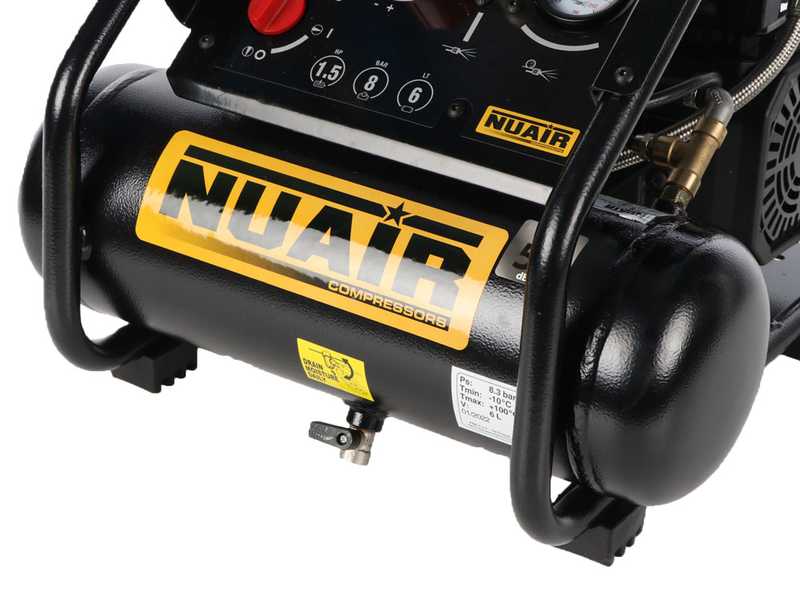 Nuair Siltek TB 6  - Schallged&auml;mpfter tragbarer elektrischer Kompressor - 1.5 PS - 6 l &ouml;lfrei