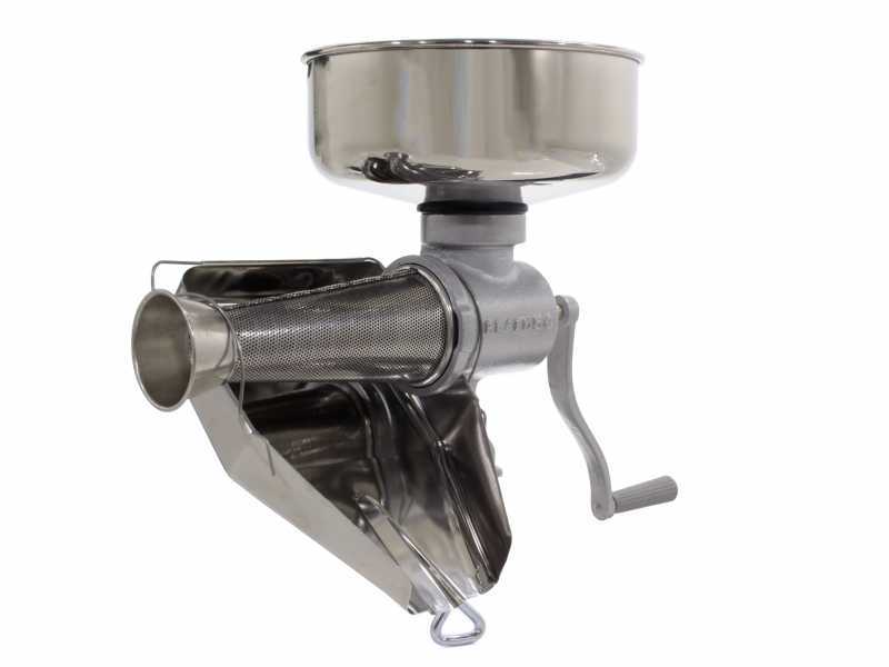 Reber 8502 N - Manuelle Tomatenpresse N.5 - Trichter und Tropfrinne aus Edelstahl