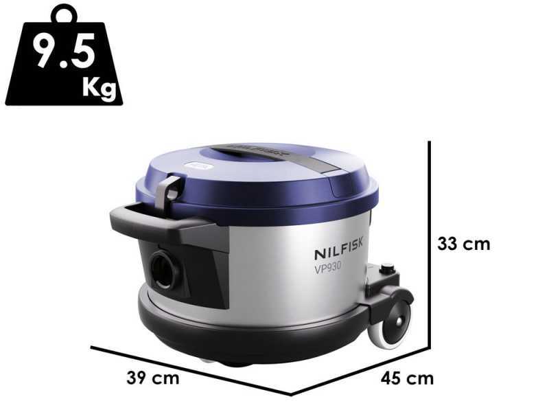 Nilfisk VP 930 Eco Pro Hepa Blu HF EU - Profi Staubsauger - Beh&auml;lter aus Edelstahl 15 l - 760W