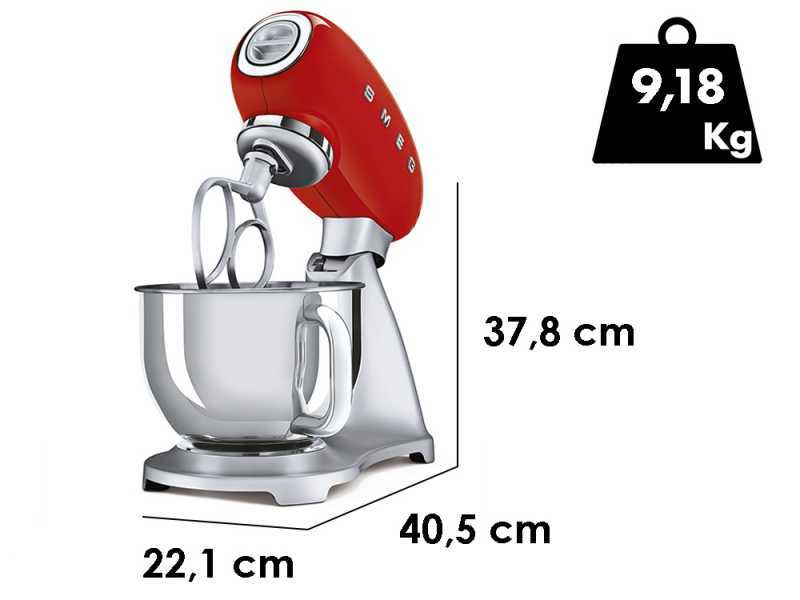 Smeg SMF02RDEU Rot - Planetenkneter - Edelstahlsch&uuml;ssel 4,8 Liter