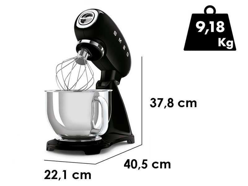 Smeg Full Color schwarz - K&uuml;chenmaschine - Edelstahl-Sch&uuml;ssel 4,8 Liter