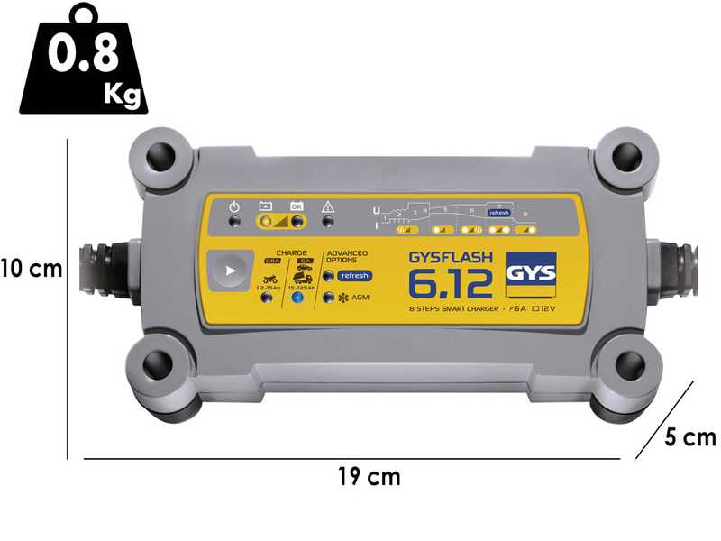 GYS Flash 6.12 - automatisches Ladeger&auml;t und Erhaltungsladeger&auml;t - Batterien 12V von 1.2 bis 125 Ah