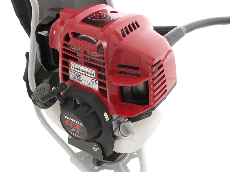 Blue Bird GX50 - Benzinbetriebene Motorsense + Hakensch&uuml;ttler , 180 cm, Honda-Rucksackmotor- Olivenr&uuml;ttler