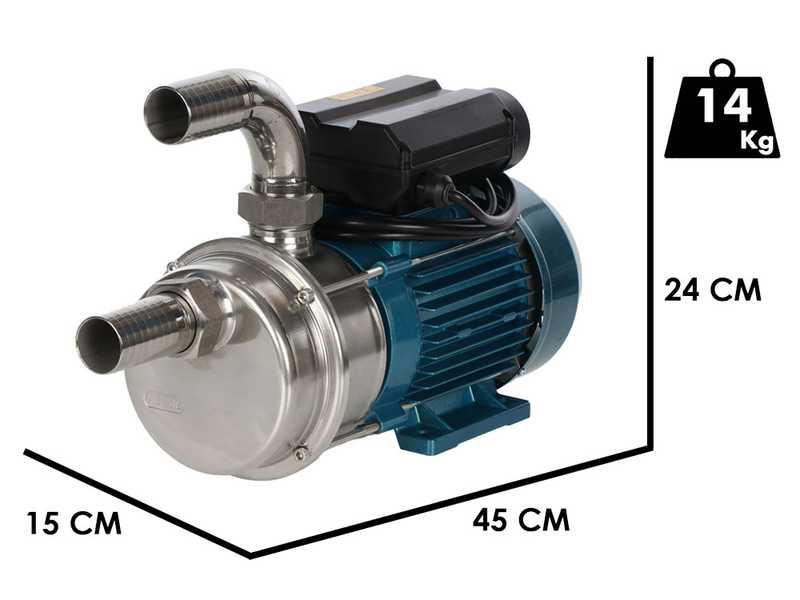 Tellarini ALM 40 &ndash; Elektrische Edelstahl-Umf&uuml;llpumpe &ndash; Gerader + gebogener Edelstahl-Anschluss &ndash; W&auml;hlen Sie Ihre Anschl&uuml;sse!