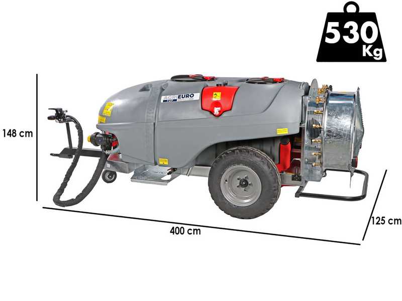 Nachlauf- Gebl&auml;sespritze Gray T Car 1500/80 mit Traktoranschluss f&uuml;r die Spr&uuml;hbehandlung - Fassungsverm&ouml;gen 1500 l - Pumpe AR1064