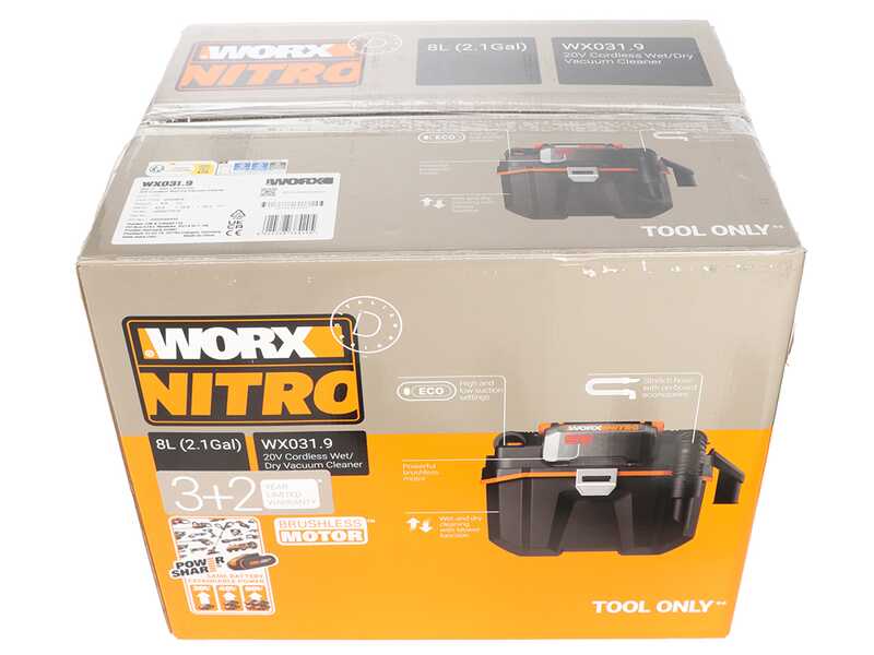 Worx Nitro WX031.9 - Tragbarer Akku-Nass-Trockensauger - OHNE BATTERIEN UND LADEGER&Auml;T