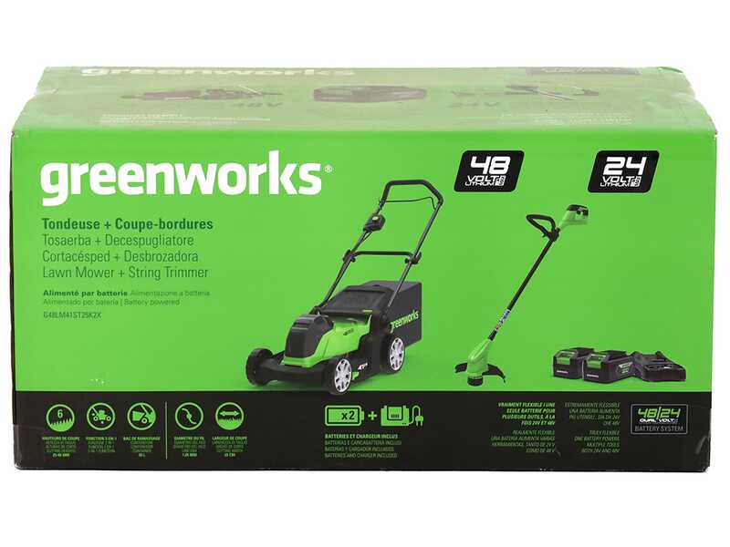 Greenworks G48LM41ST25K2X - Set Akku-Rasenm&auml;her + Akku-Rasentrimmer- 48V - 2x 24V/2Ah