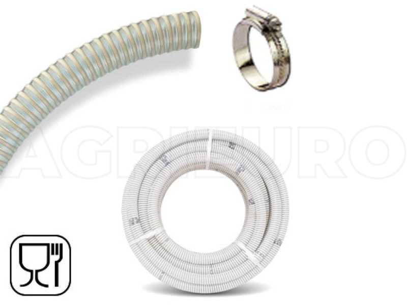Spiralschlauch, durchsichtig aus PVC f&uuml;r Lebensmittel &Oslash; 50 mm - 10 Meter + Schlauchschelle