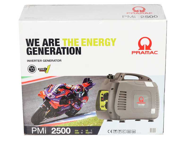 Pramac PMi2500 - Tragbarer leiser Inverter-Stromgenerator 2,3 kW - Dauerleistung 2 kW Einphasig