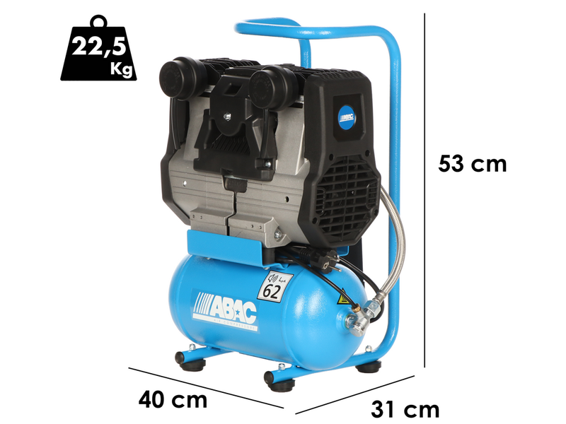 ABAC START QUIETE OS20 - Elektrischer, einphasiger, leiser Luftkompressor - &Ouml;l-frei - Motor 2 PS - 6 lt