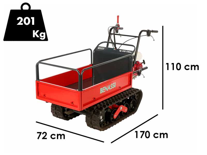 Benassi M503 &ndash; Raupen-Motorschubkarre mit erweiterbarer Mulde &ndash; Tragf&auml;higkeit 550 kg