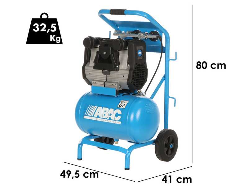 ABAC HOCKENHEIM QUIETE OS20 - Schallged&auml;mpfter, &ouml;lfreier, einphasiger elektrischer Luftkompressor - 2 PS Motor - 20 lt