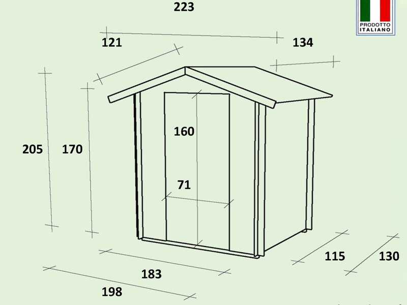Alce Livia 198x130 L&auml;rche &ndash; Ger&auml;tehaus aus Holz &ndash; Mit Frontfenster &ndash; 198x130x205 cm