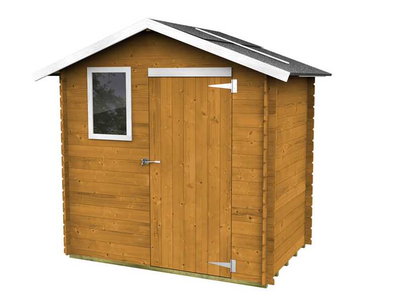 Alce Livia 198x130 L&auml;rche &ndash; Ger&auml;tehaus aus Holz &ndash; Mit Frontfenster &ndash; 198x130x205 cm