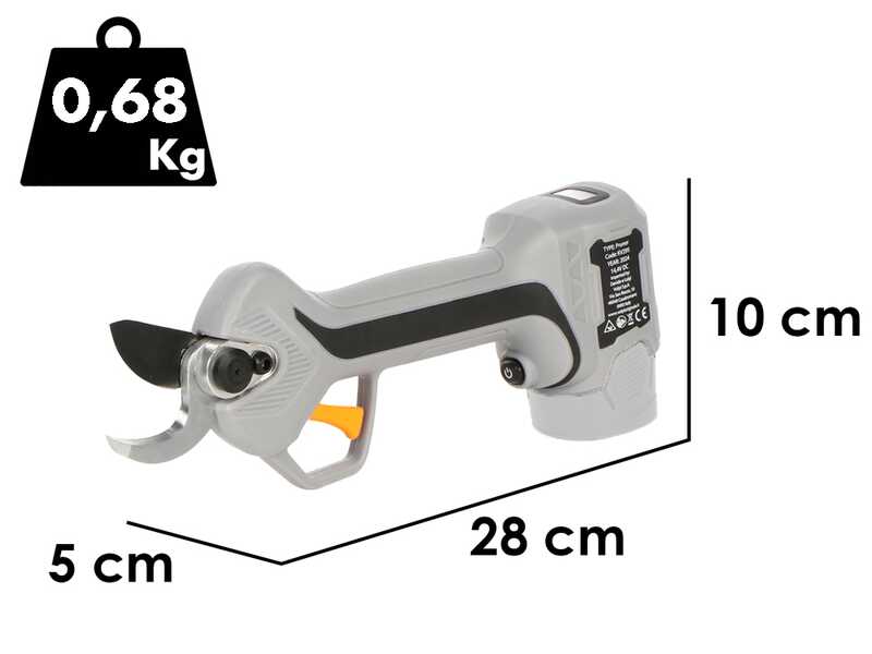 Volpi KV295 &ndash; Elektrische Astschere &ndash; 14,4 V - Schnittdurchmesser max. 28 mm &ndash; OHNE Akku und Ladeger&auml;t