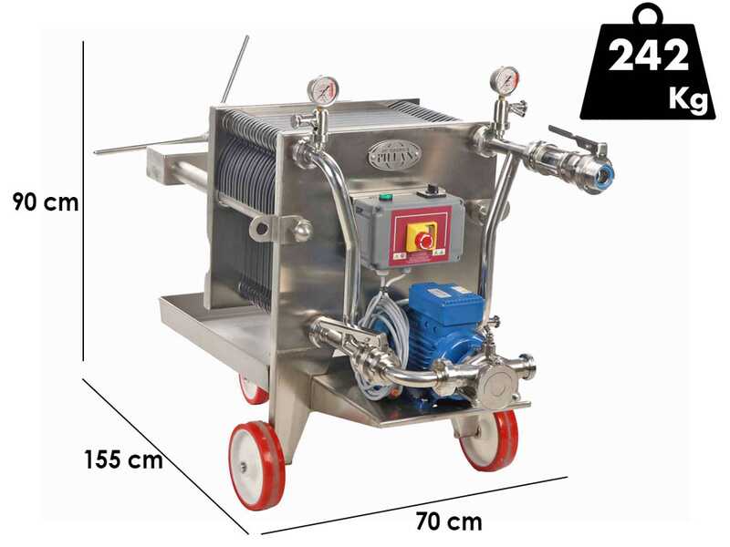 Enotecnica Pillan FC42 &ndash; Professioneller Weinfilter mit 20 Filterplatten 40x40 cm &ndash; Rahmen und Pumpe aus Edelstahl