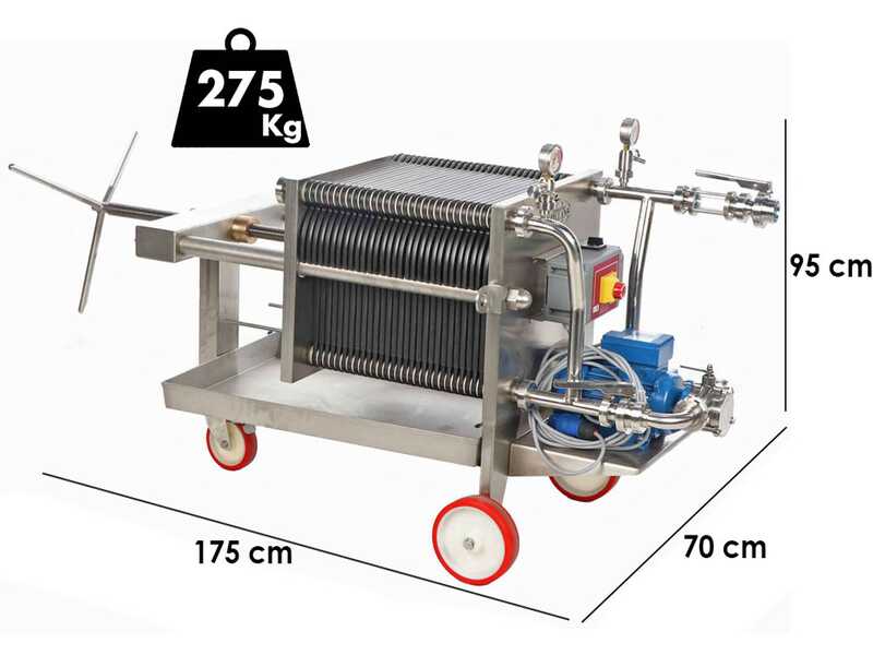 Enotecnica Pillan FC43 - Professioneller Weinfilter f&uuml;r Keller mit 30 Kartons 40x40 cm - Edelstahlrahmen und Pumpe