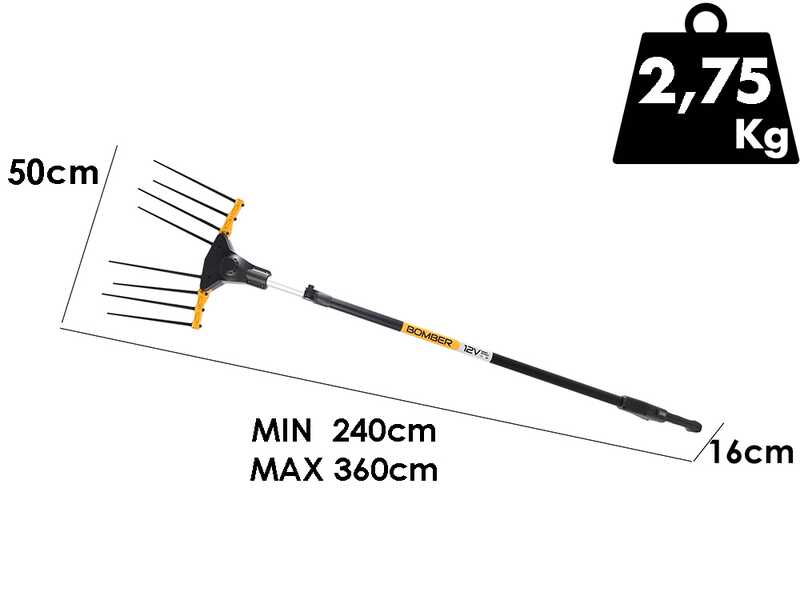 Volpi Bomber 155XL &ndash; Akku-Olivenr&uuml;ttler &ndash; Teleskopstange 240/360 cm
